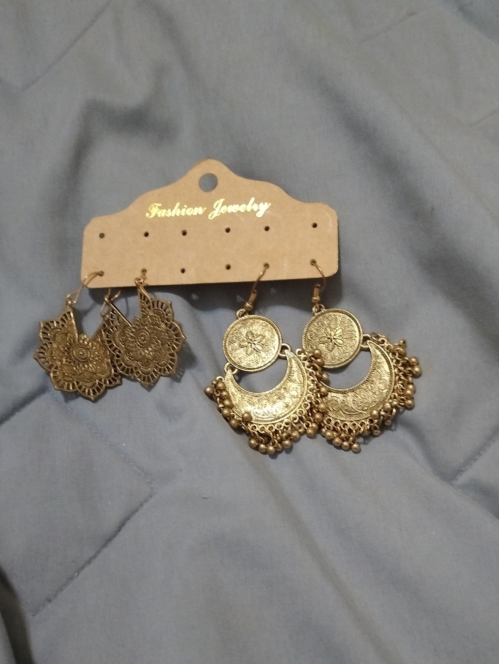 Fashion Jewelry Antique Gold Filigree Chandbali Earrings Set